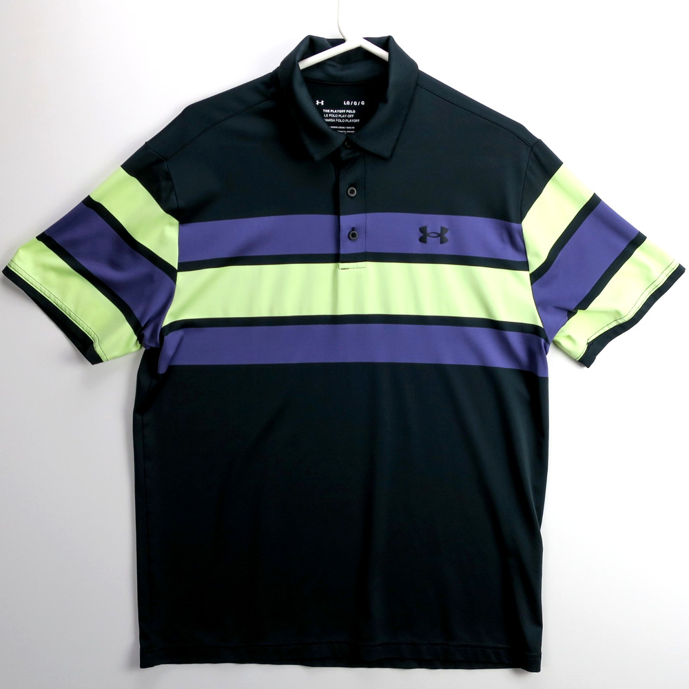 Under Armour Playoff Polo Men’s Large Loose Fit Golf Shirt Black Striped